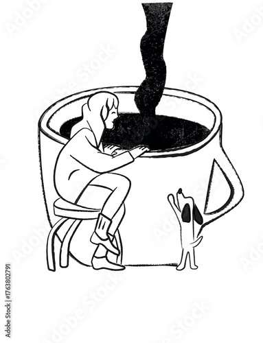 Funny Coffee Sketches. Sketchy doodles of coffee, cups, and café scenes for banners and advertising in the coffee industry. Light, expressive style that evokes a cozy, creative atmosphere.