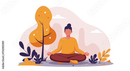 Relaxed meditation in nature: person practicing yoga in autumn park setting
