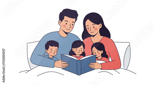 Family bonding time: parents and children reading together