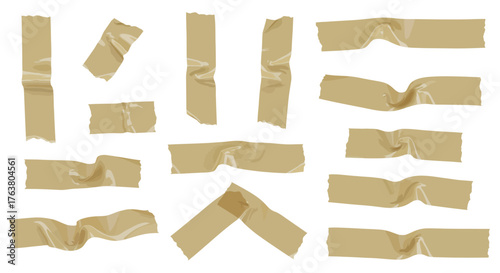 Realistic adhesive tape set with various rips and folds