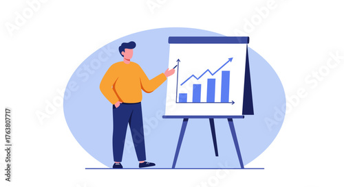 Business presentation with growth chart on easel