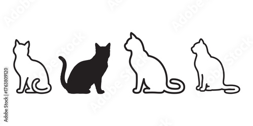 Elegant Cat Silhouettes Set in Black and White Design Vector
