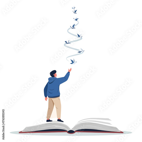 Man releasing birds from an open book