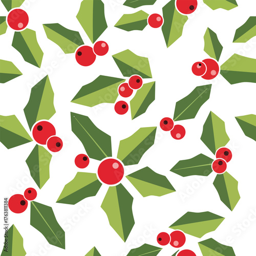 Festive holly berry pattern seamless repeating winter holiday design for christmas and new year vector