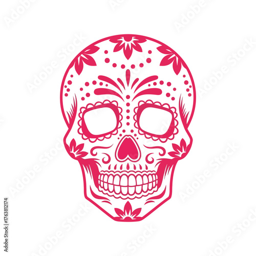 Day of the dead sugar skull mexican calavera art floral design pink white illustration vector