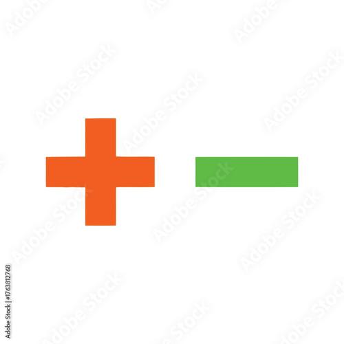 Orange plus sign and green minus sign symbols communication concept simple design vector