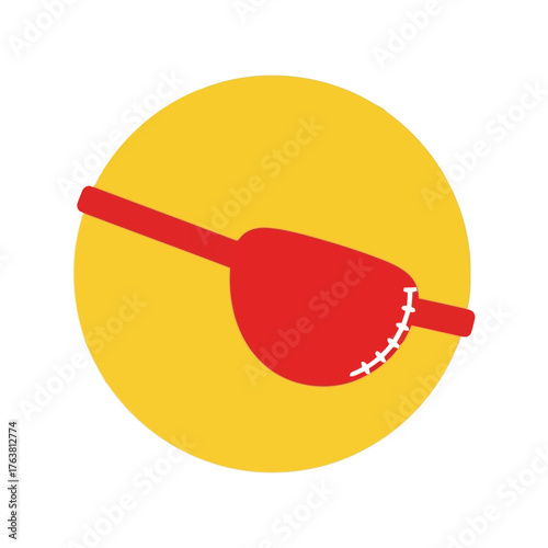 Graphic pirate eye patch icon simple red design on yellow circle background vector