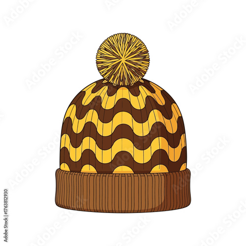 Cozy knitted winter beanie with pom pom for cold weather and stylish warmth vector