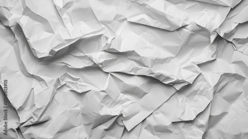 Obraz premium This image features a close-up view of crumpled white paper, showcasing its intricate texture and folds, creating a dynamic visual effect.