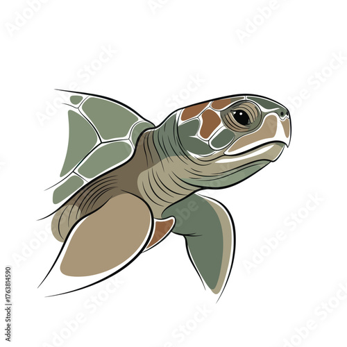 Sea turtle swimming vector illustration symbolizing ocean wildlife, nature conservation, and marine animal life in flat detailed style.
