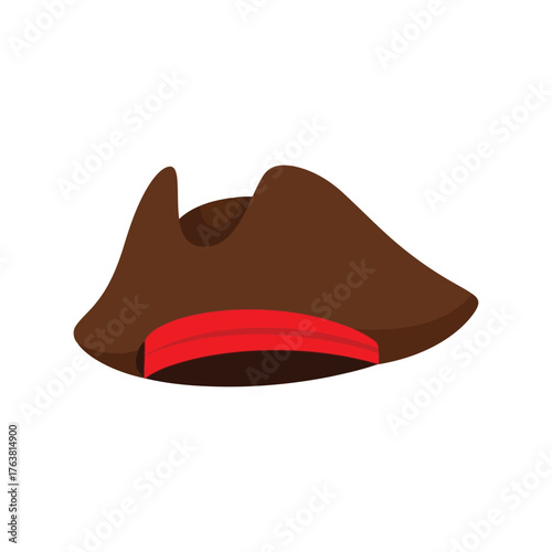 Classic brown tricorne hat with red band pirate costume accessory isolated vector