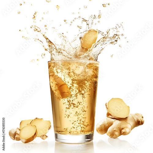 Ginger ale splash with ginger chunks