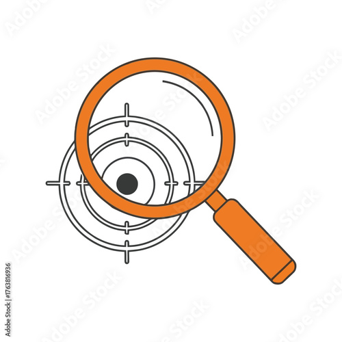 Magnifying glass inspecting target objective goal success strategy research vector