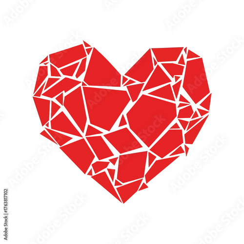 Abstract geometric red broken heart shape symbol love pain sadness concept vector