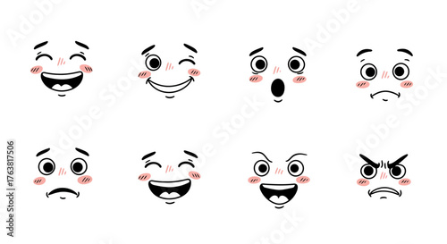 Set of cartoon facial expressions in minimalist style