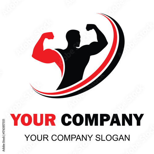 Vector art of bodybuilder logo with flexing arms