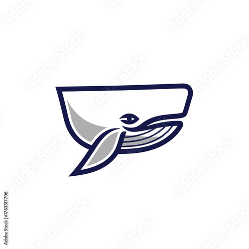 Whale tail logo vector in minimalist flat style, symbolizing ocean life, nature conservation, and marine wildlife concept on clean white background.