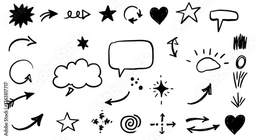 Hand drawn doodle arrows and shapes collection for creative designs