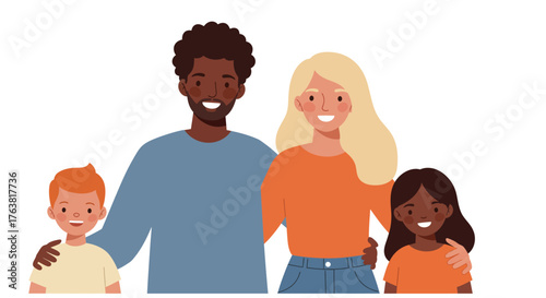 Happy family portrait with parents and children in flat design style
