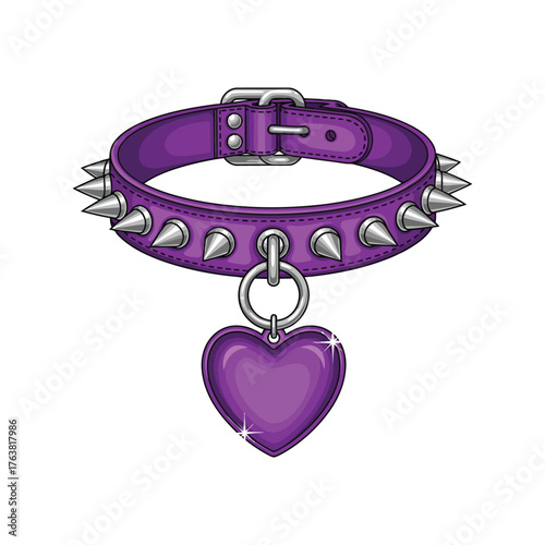 Gothic purple spiked choker with heart charm fashion accessory isolated vector