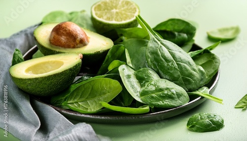 healthy green food combination avocados spinach and limes