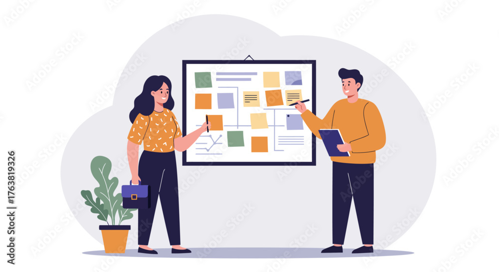 Fototapeta premium Team collaboration concept with planning and discussion in office setting