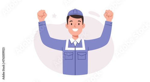 Cheerful worker celebrating success in uniform