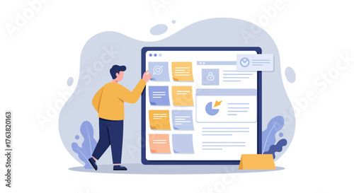 Collaborative teamwork and project management in modern flat design concept