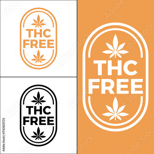 Thc free product label with cannabis leaf illustration Vector