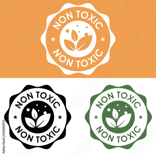 Non toxic product label with leaves in a circle shape Vector