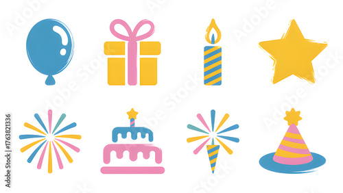 Celebrating with vibrant icons perfect for party invites colorful fun festive clean vector graphic