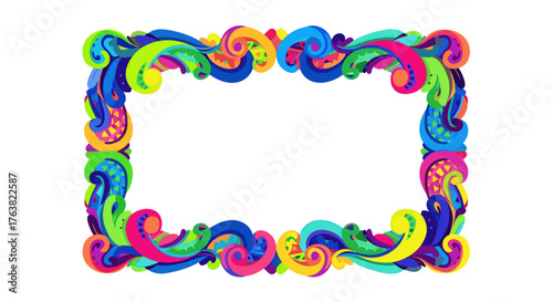 Vector  a vibrant border featuring swirling and curling shapes in a multitude of bright colors arrayed around