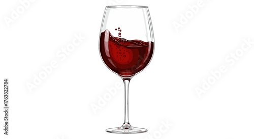 Vector  illustration of a champagne flute filled with red wine showing liquid motion and small bubbles