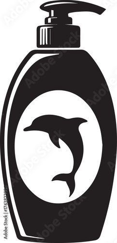Bottle with Dolphin Aquatic Life Beauty Hygiene Dispenser Cleanliness Marine Symbolism Icon