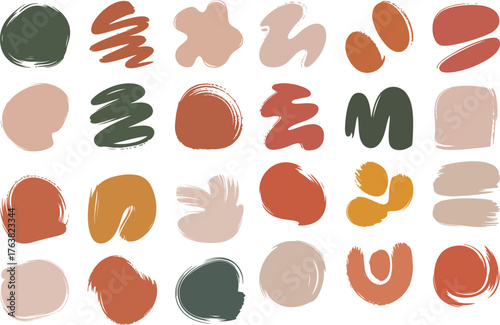 Minimal abstract grainy brush strokes soft neutral colors organic shapes set vector