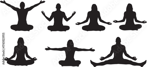 Yoga Poses of Bliss and Joy (Ananda) Silhouettes