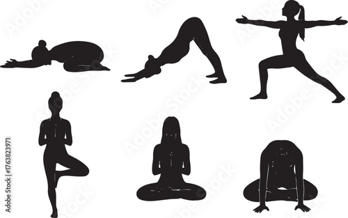 Top-Down Aerial View of Yoga Poses Silhouette Pack