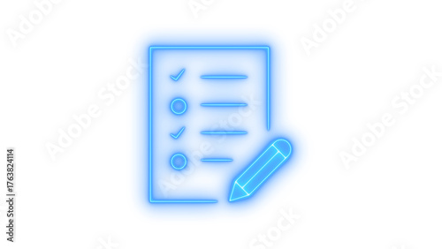 Glowing neon checklist document icon isolated on transparent background. Task management. To-do list. Notes. Planning. Edit.