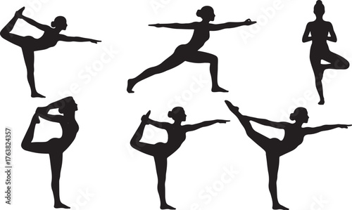 Dynamic Yoga Balance Poses like Half Moon Silhouette Set