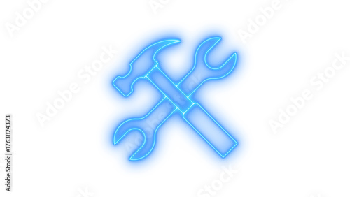 Canvas Print Glowing neon hammer and wrench icon isolated on transparent background