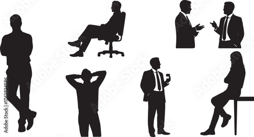 Casual and Relaxed Office People Silhouettes Set of Six