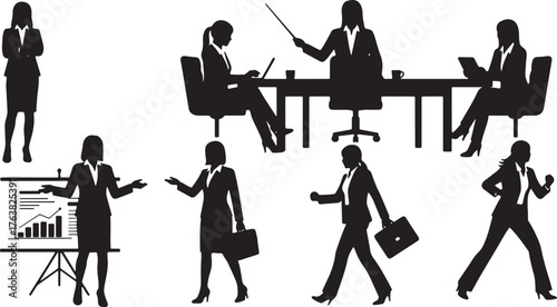 Set of Six Powerful Businesswoman Silhouette Poses