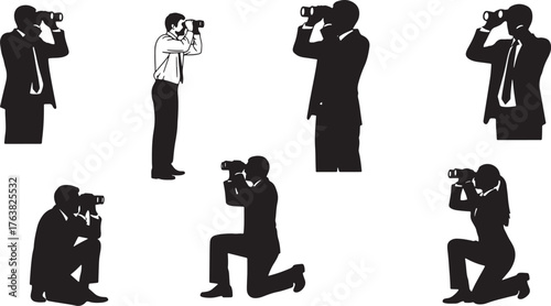 Business Vision and Foresight Silhouettes with Binoculars