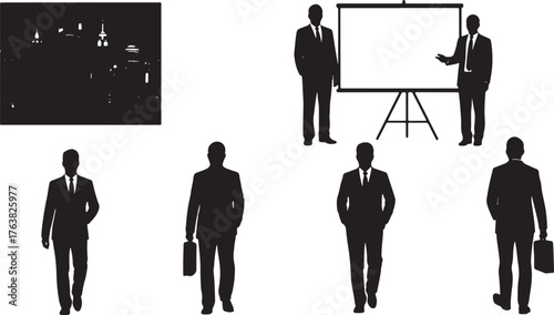 Back View of Business People Silhouettes, Set of Six