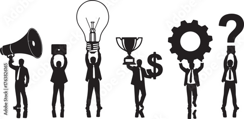 Business Concept Silhouettes with Props Vector Set