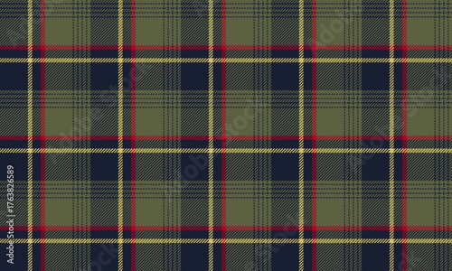 Seamless plaid pattern in blue, green, red, and yellow for designing clothes, skirts, pants, dresses, giving a simple yet vibrant and striking look for any occasion.