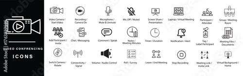 Icons for online meetings, video calls, and communication apps. Ideal for remote work visuals.