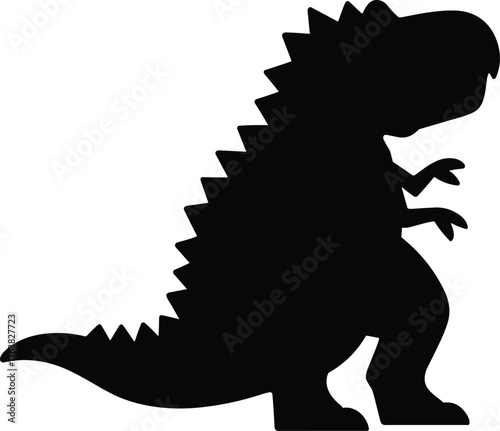 black dinosaur silhouette, cartoon dinosaur clipart, prehistoric reptile illustration, spiky back monster, tyrannosaurus rex outline, jurassic animal graphic, fantasy creature design, vector art