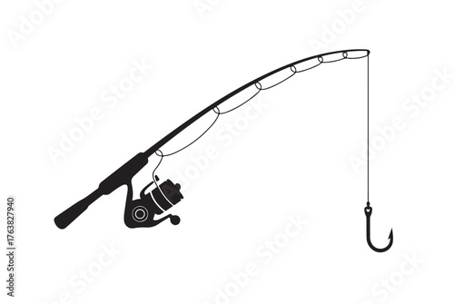 Vector art of fishing rod with reel and hook
