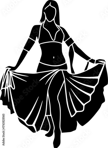 dance illustration dancer silhouette belly logo young icon woman outline beautiful female costume arabic arabian traditional training girl performance shape motion vector graphic background